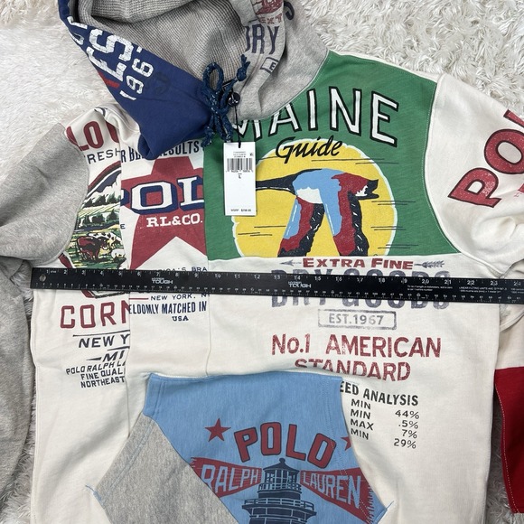 Polo Ralph Lauren Hoodie Polo Country Patchwork Multi Logo Mens Large Dry Goods - Picture 12 of 13